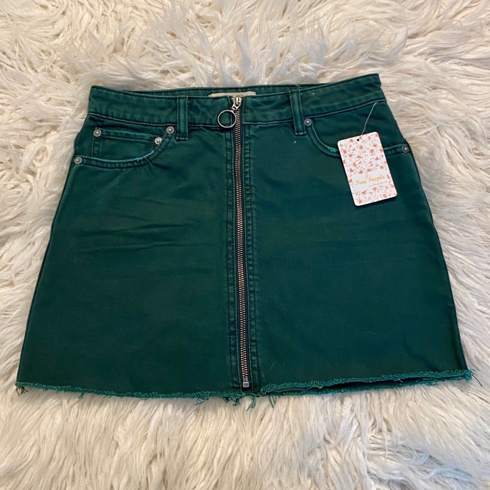 Green free people zip skirt
